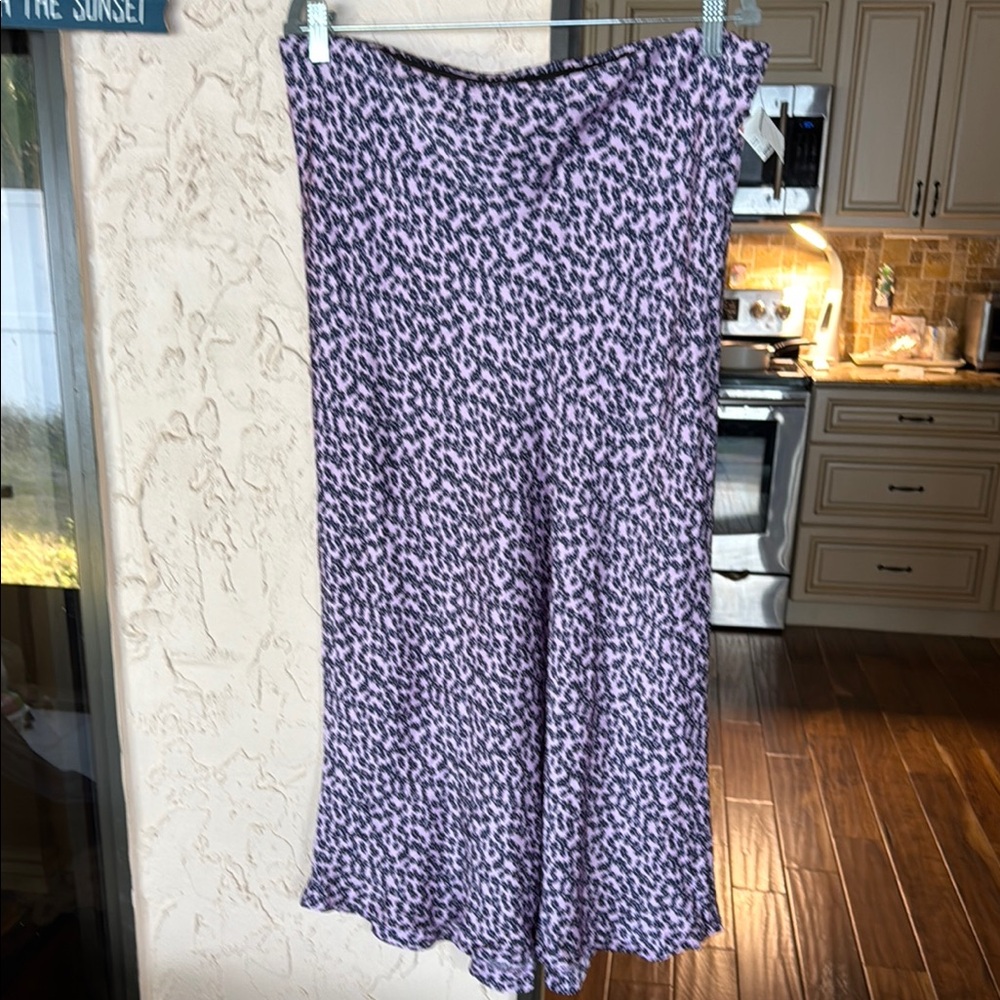 Blue and Pink Pleated A-Line Midi Skirt